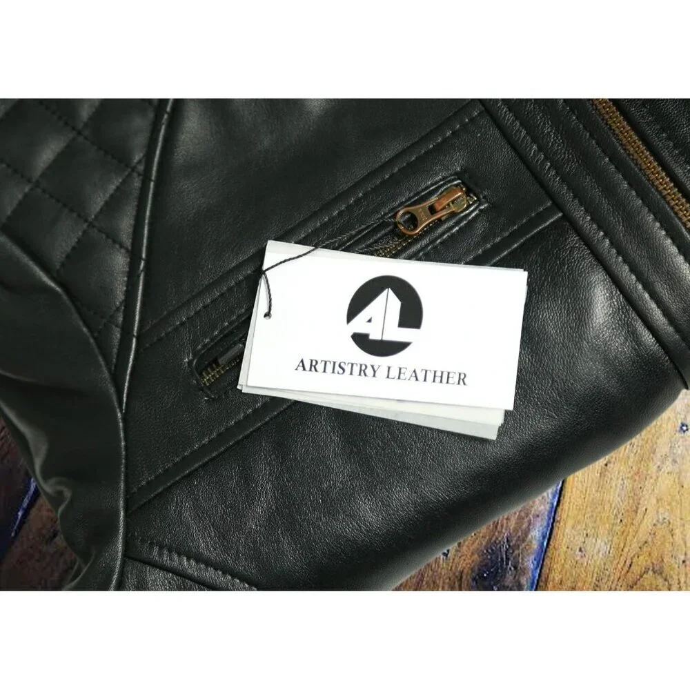Men’s Black Genuine Leather Biker Jacket Black Brown Vintage Motorcycle - Picture 5 of 7
